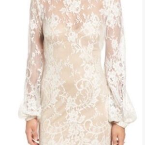 Katie May LA White Lace Long Sleeve Bodycon Dress Sheer Floral Small